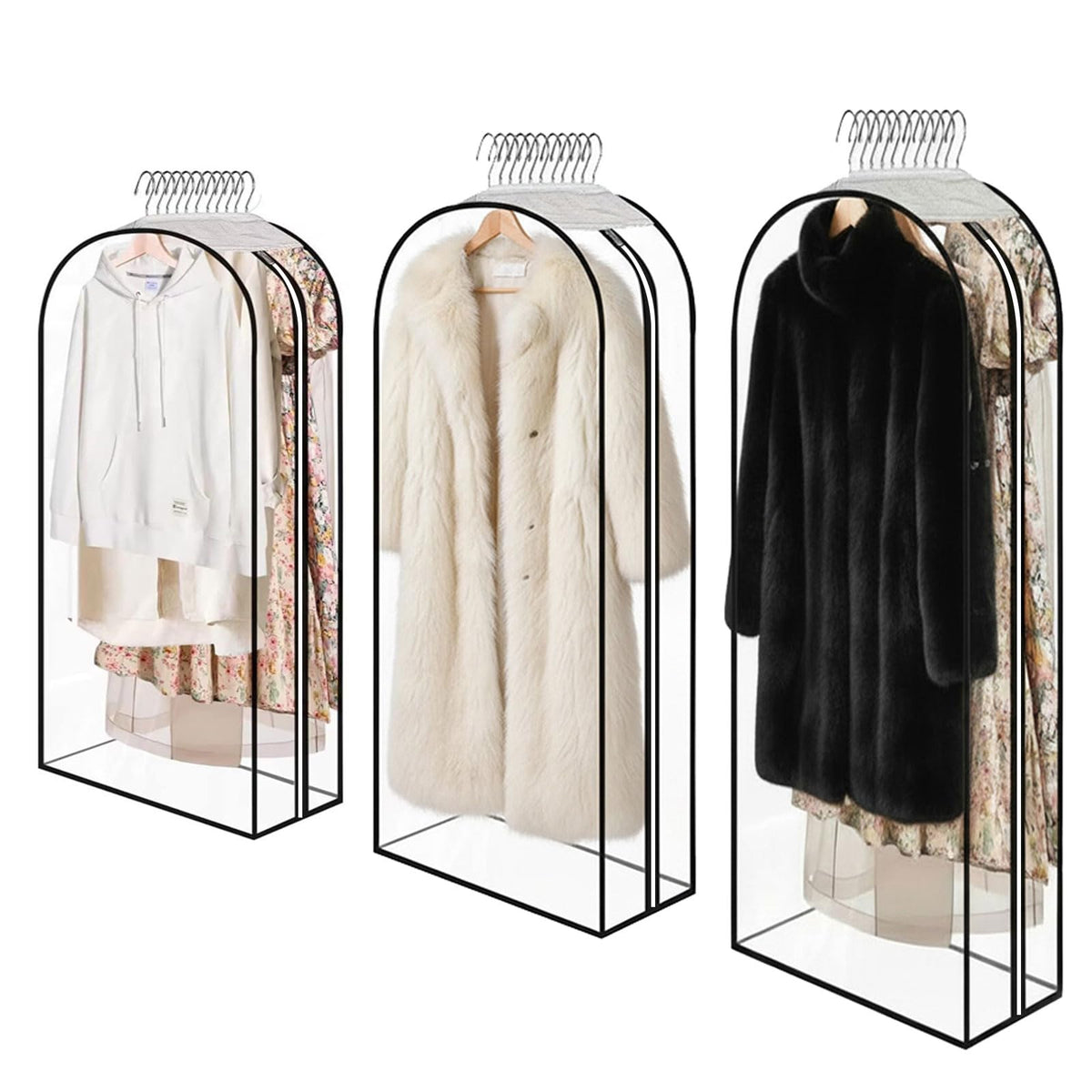 Clear Garment Bags for Hanging Clothes 3-piece set(43,50,60) inch