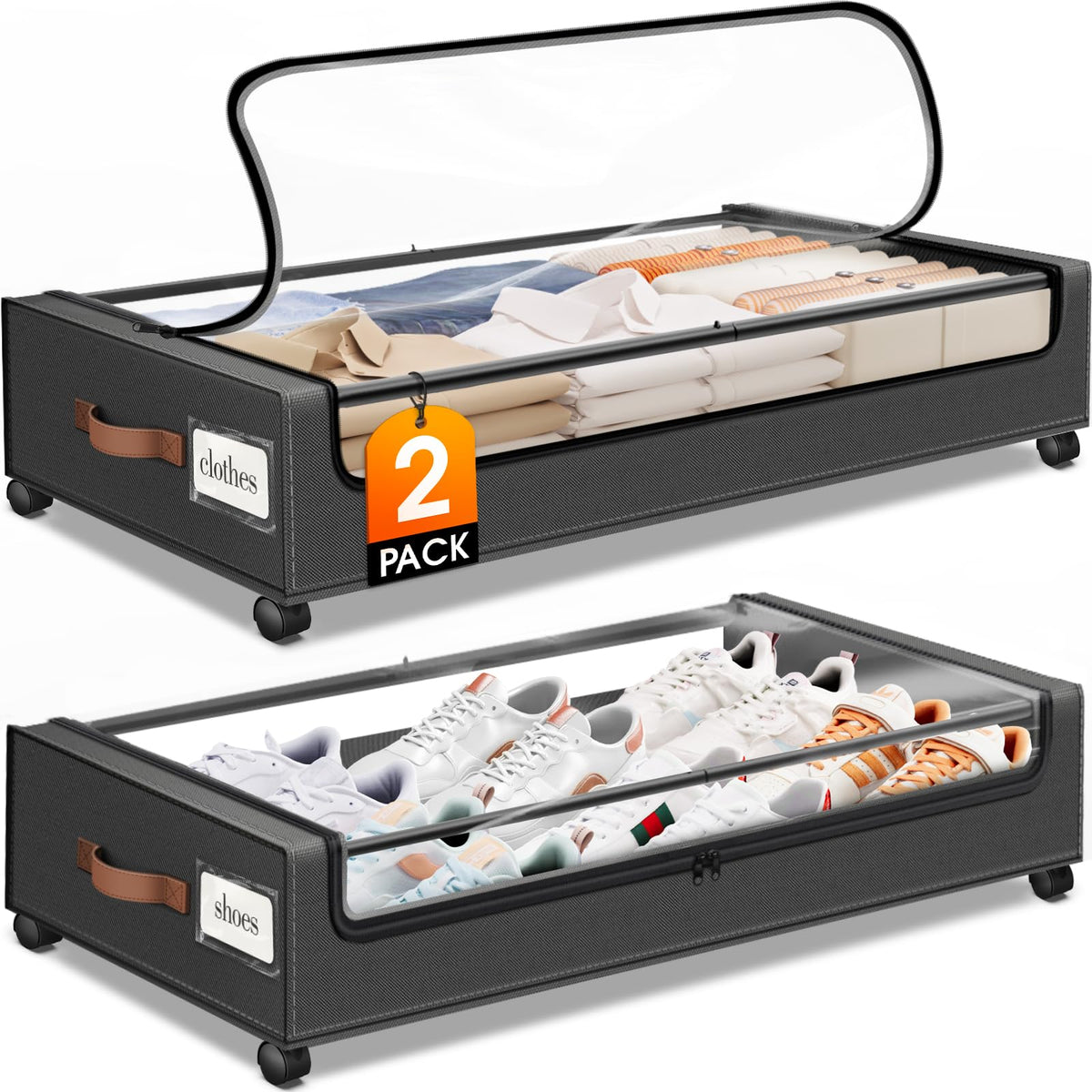 Under Bed Storage with Wheels 2Pack Storage Containers with Clear Window