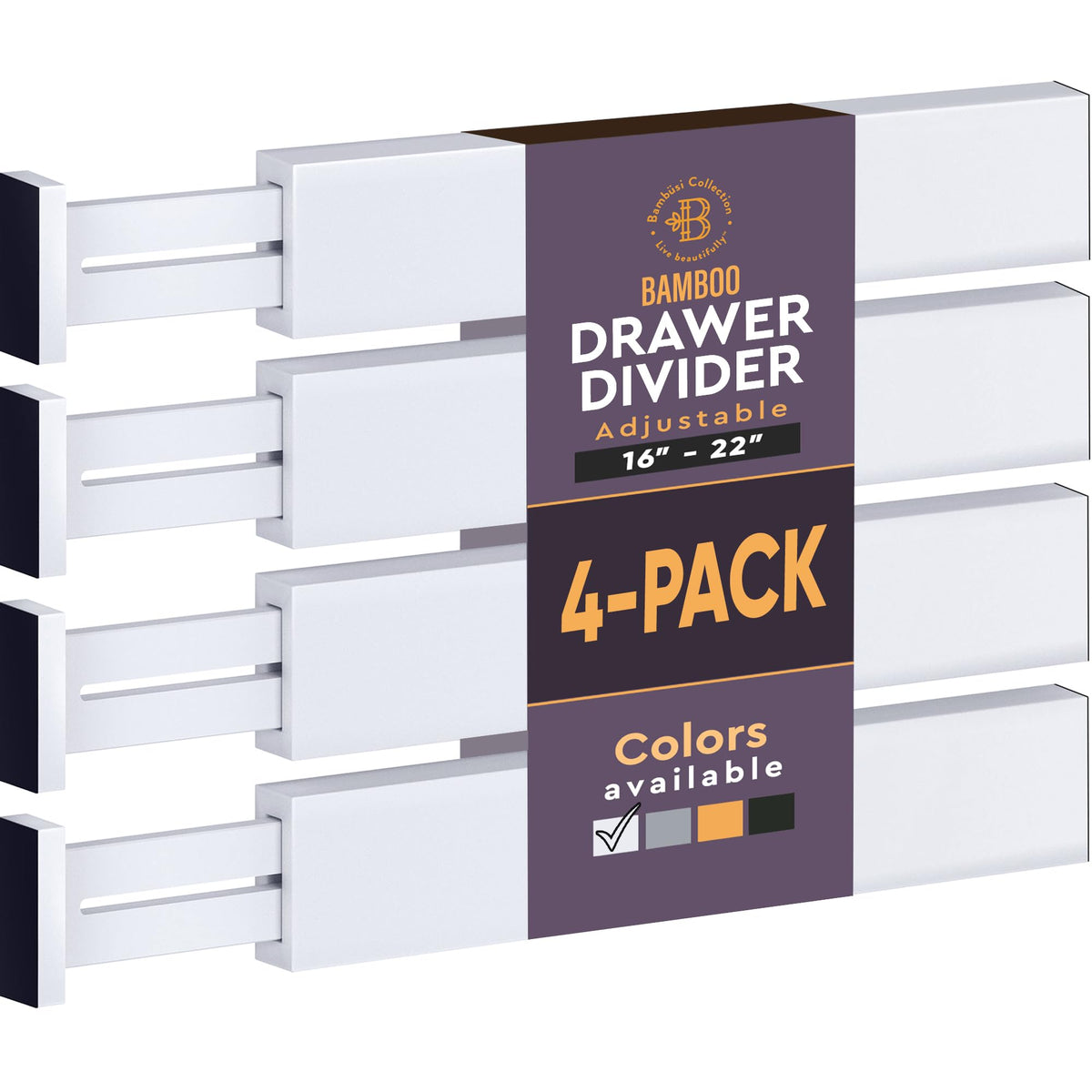 Bambüsi 4-Pack Drawer Divider - 2.6" High, 16" to 22" Adjustable Bamboo Drawer Organizers for Clothes, Expandable Dresser Separators in Bedroom/Bathroom/Kitchen/Office Organization and Storage