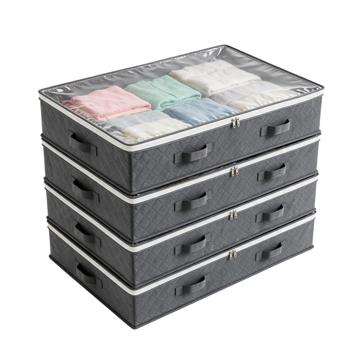 4 Pack Underbed Storage Boxes, Storage Bags with Zipper, Black