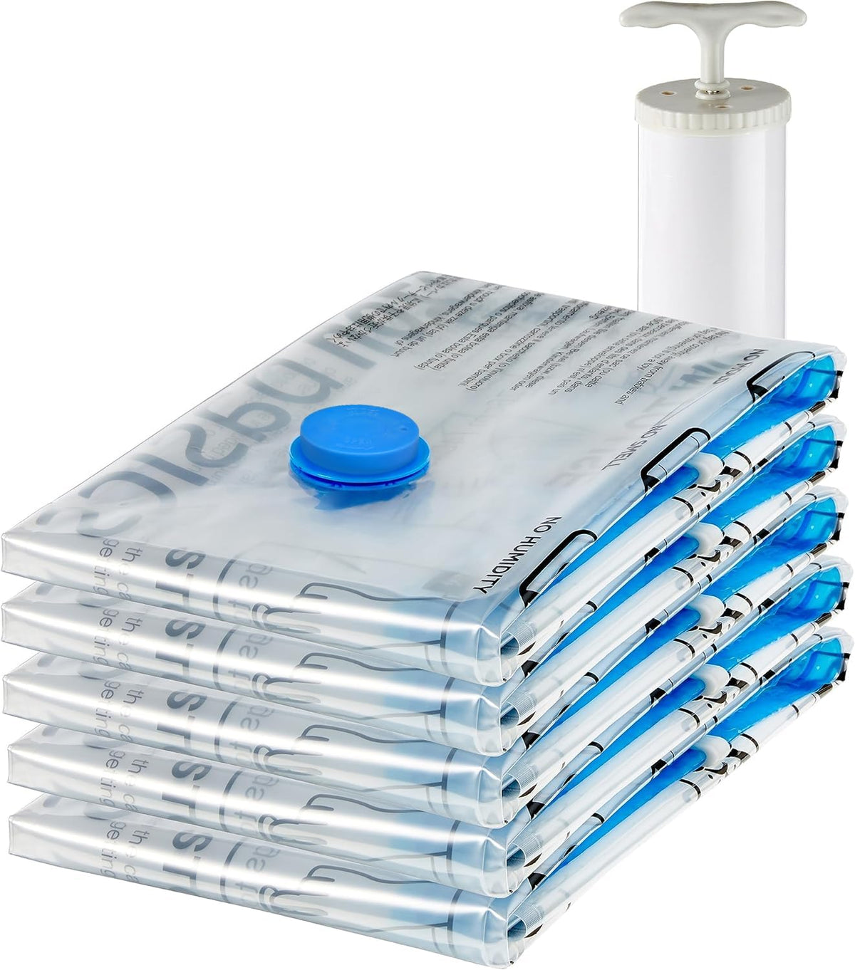 Amazon Basics Vacuum Storage Bags for Clothes, Space Saving Compression Storage Bags with Hand Pump, Heavy Duty, Stackable, Jumbo Size, Clear, 6-Pack
