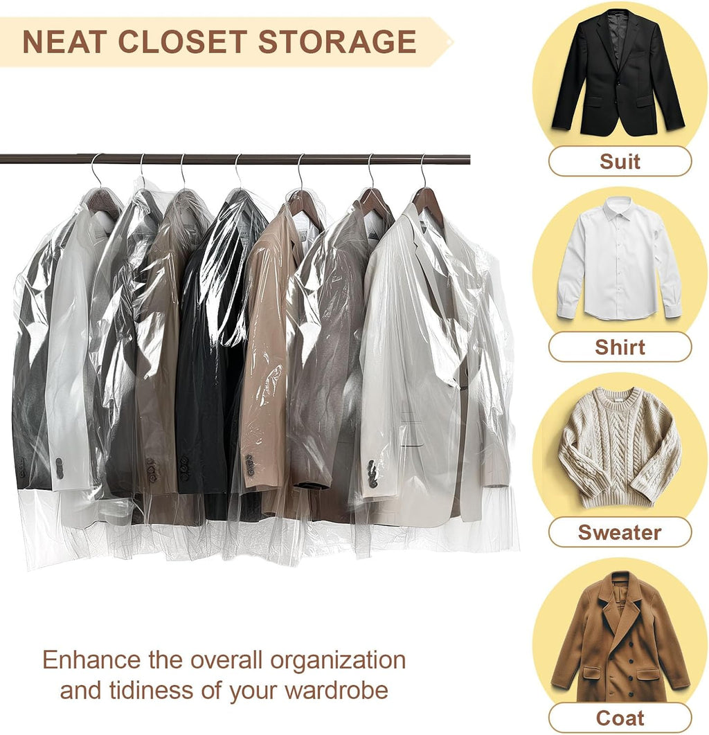 Gretchin 40 Pack Garment Bags - Set of 40, 60x90cm Plastic Dry Cleaning Bags for Hanging Clothes Storage