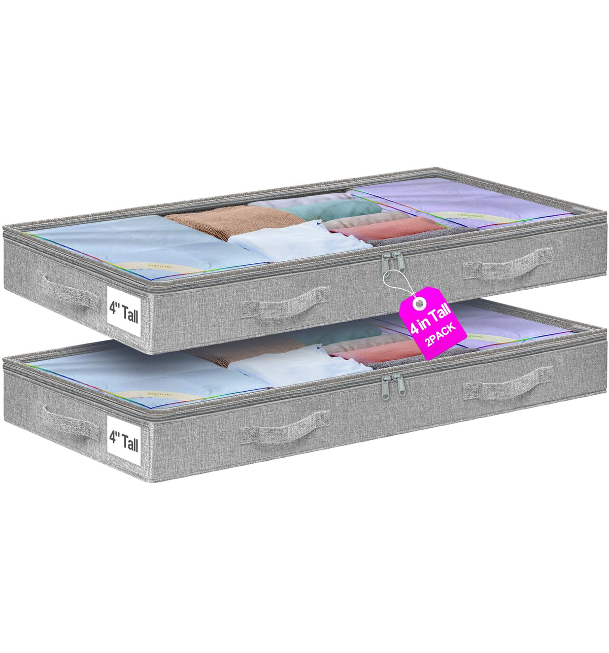 punemi 6.7 in Tall Sturdy Under Bed Storage Containers with Lid, 2Pack,Gray