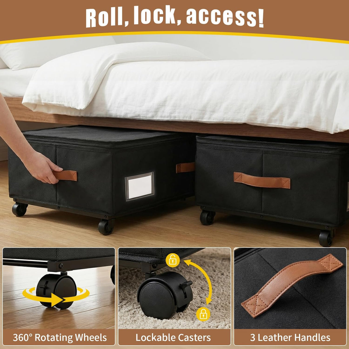 Large Under Bed Storage Containers with Wheels, 2-Pack Underbed Storage Bin