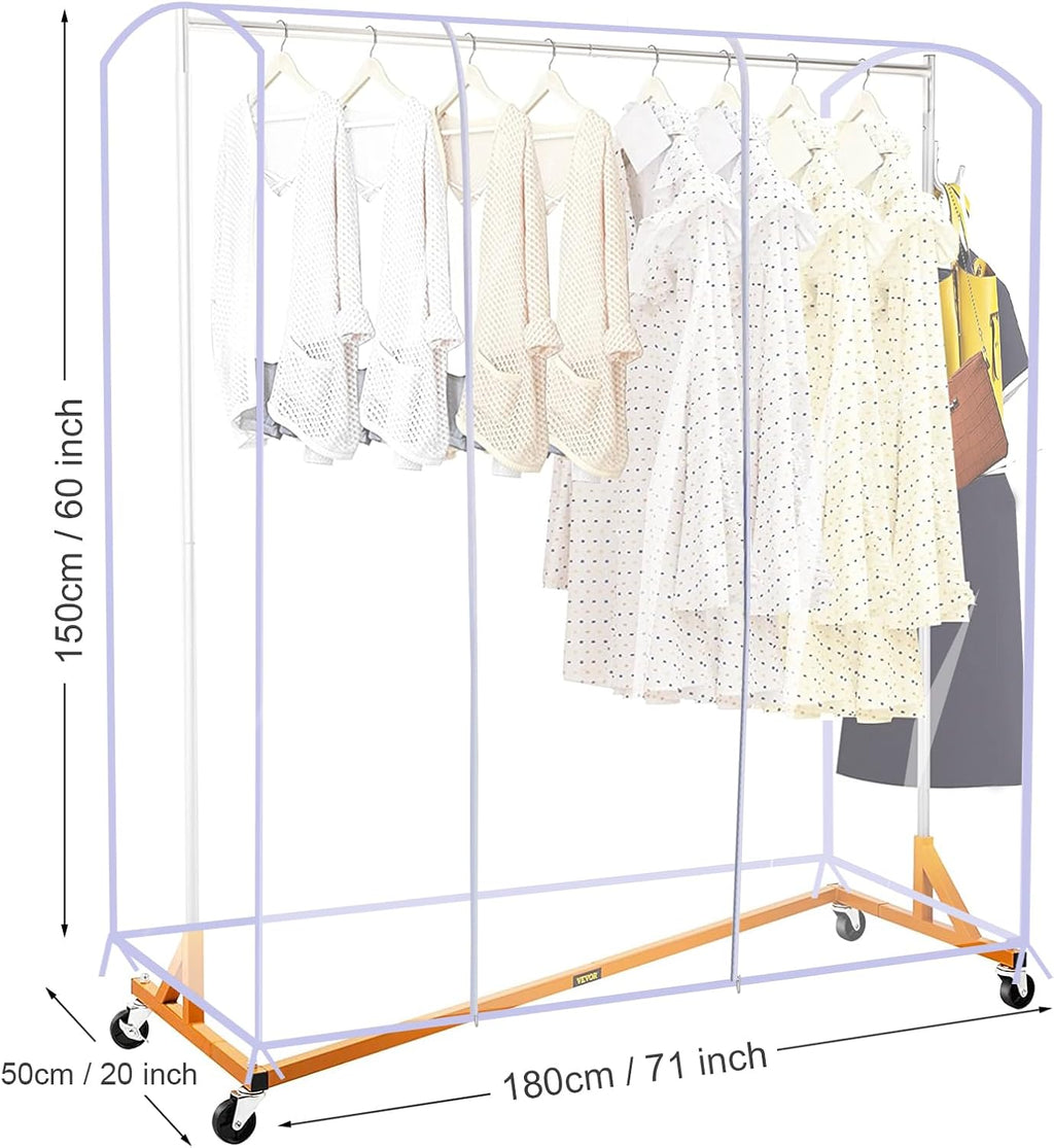 Ruibo Clear Garment Rack Cover Dustproof Clothes Rack Cover with 2 Durable Zipper/Clothing Waterproof Protector (L:71x20x60 inch)
