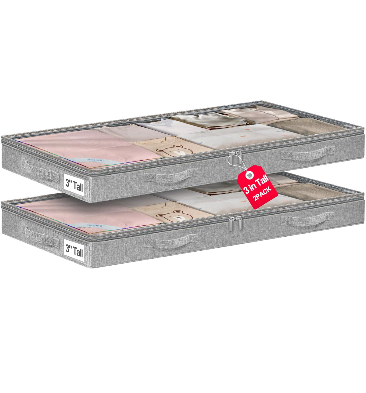 punemi 6 in Tall Under Bed Storage Containers with Lids, 2 Pack, Grey