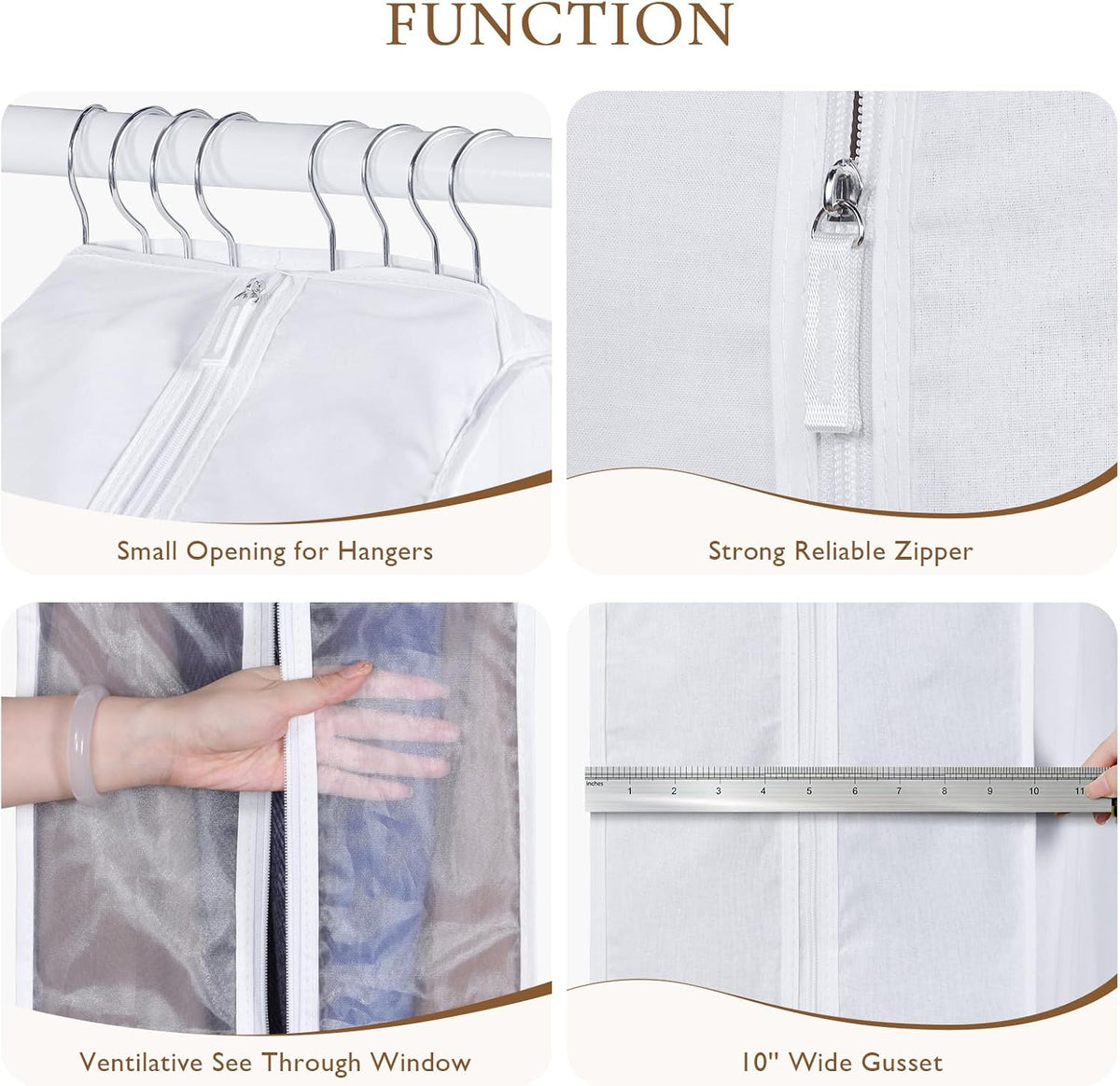 Univivi 40 Inch Cotton Garment Bags for Hanging Clothes 2 Pack, White