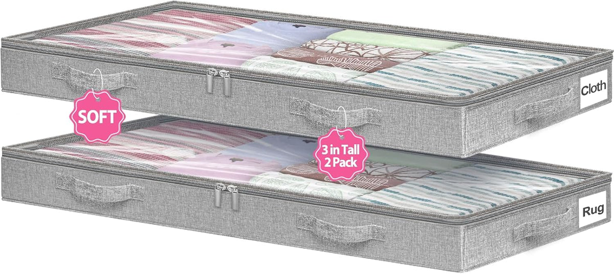 3-in Low Profile Under Bed Storage, No Structure, 2-Pack, Gray