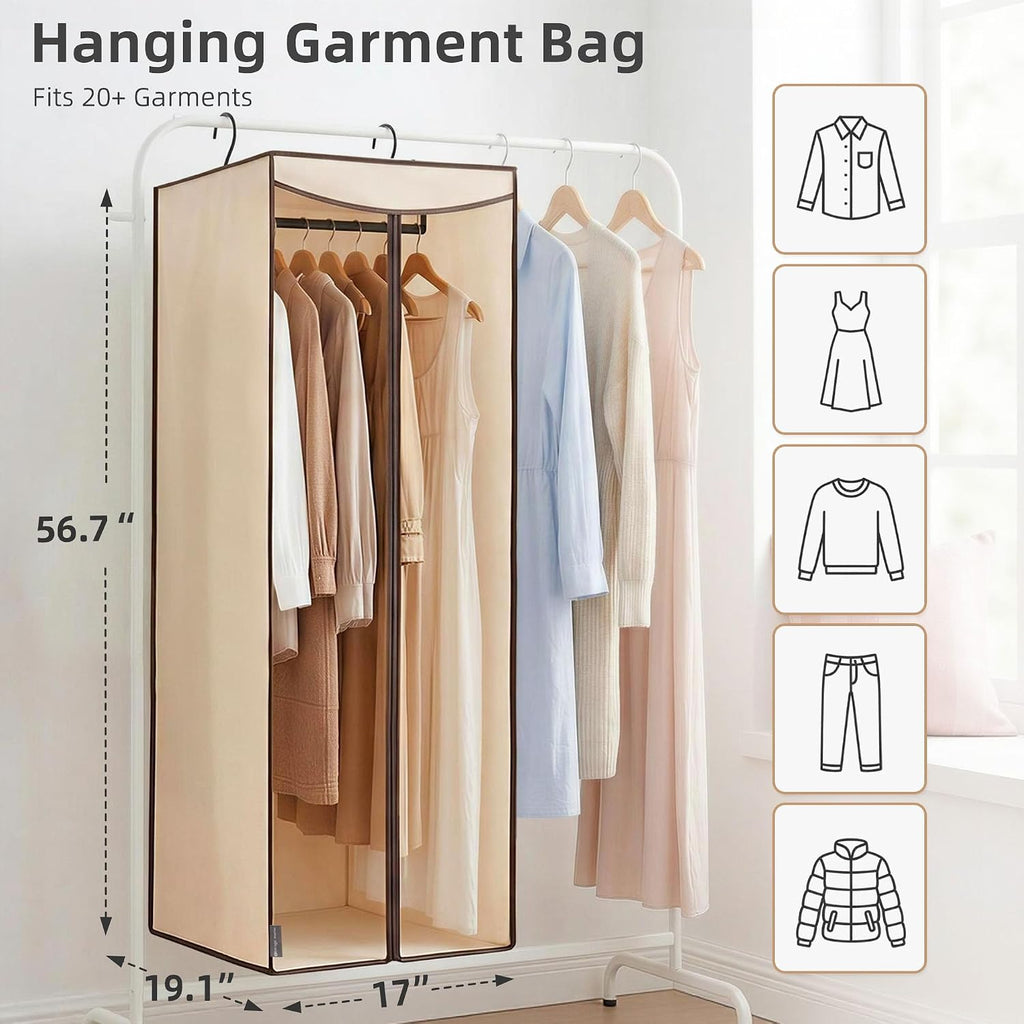 STORAGE MANIAC Garment Bags for Hanging Clothes, 57-Inch, Beige, 2-Pack