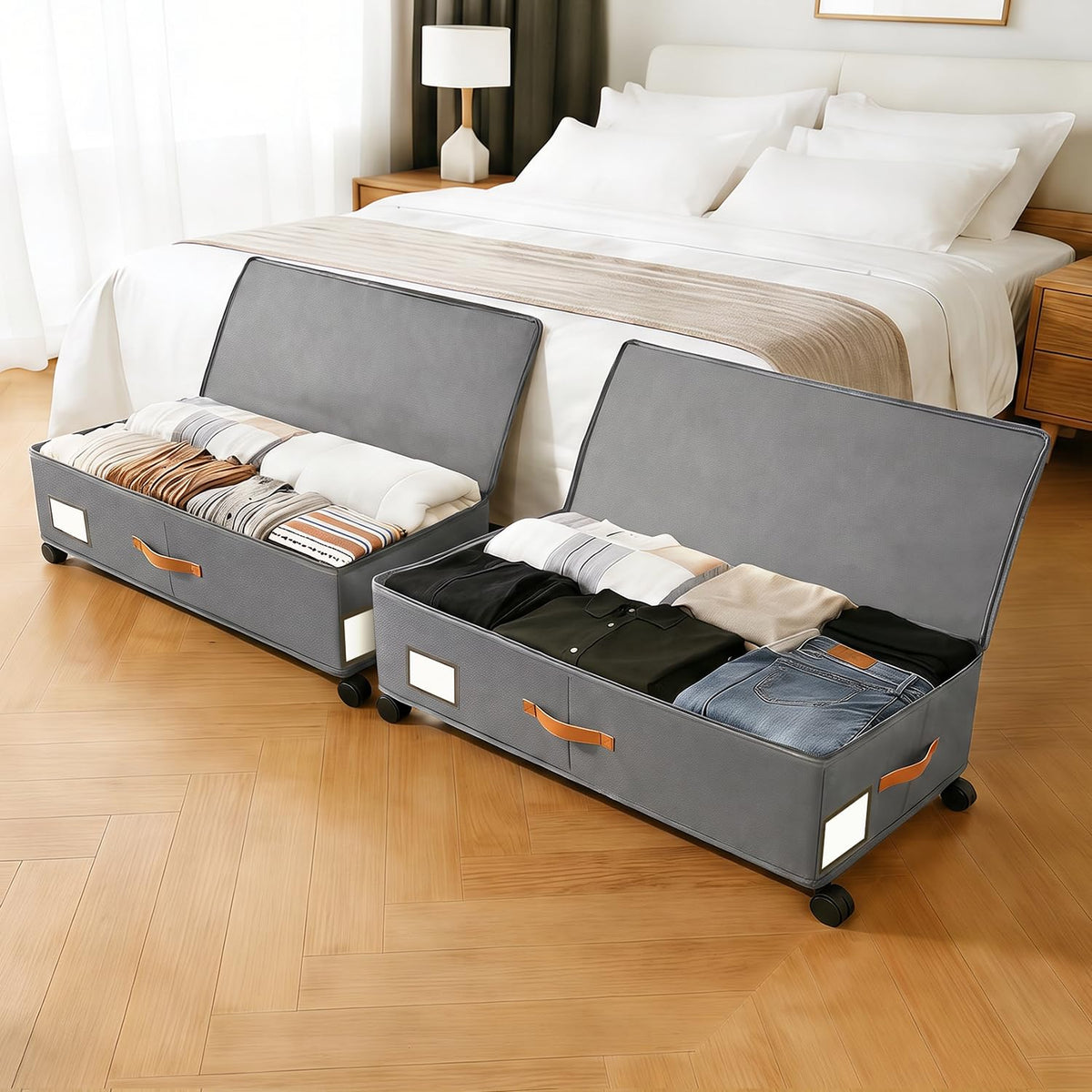Large Under Bed Storage Containers with Wheels, 2-Pack Underbed Storage Bin