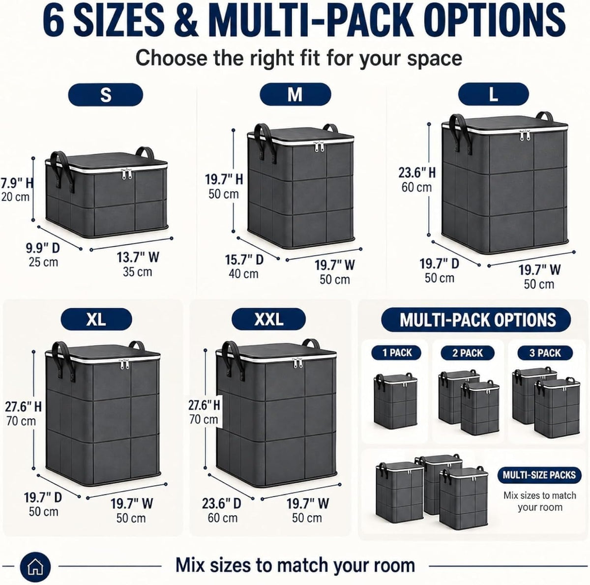 2027 Upgraded XXL Foldable Storage Bag with Reinforced Handles, 220L Fabric Organizer, Portable Moving Storage Bags with Zipper for Bedding, Clothes, Quilts & Moving (3, XXL: 23.6x19.7x27.6 in)