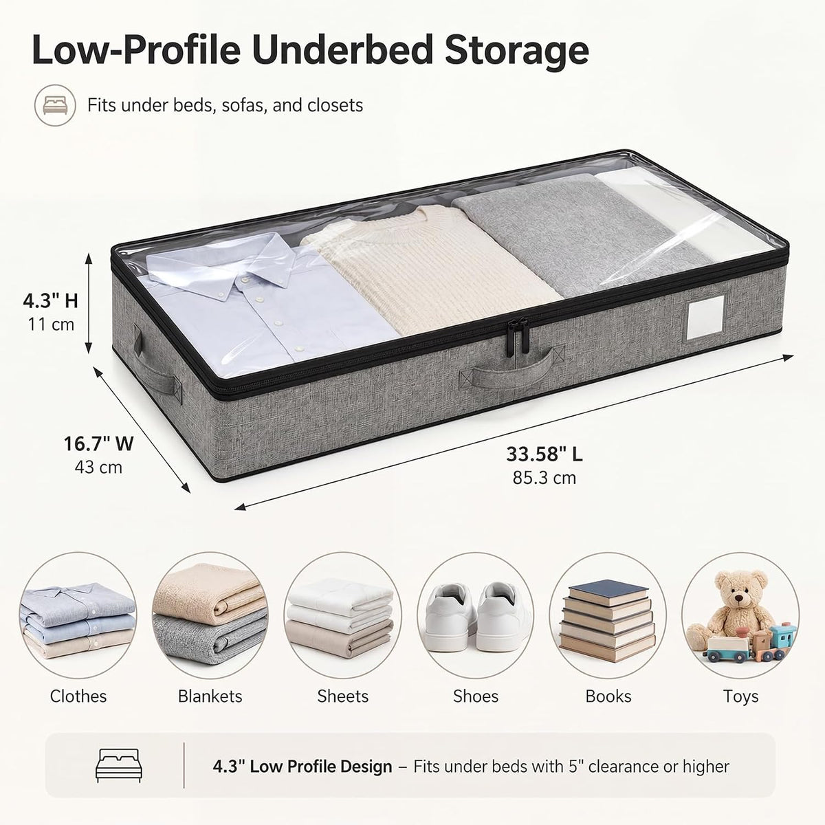 Under Bed Storage Containers 4 Pack Reinforced Underbed Organizer Box