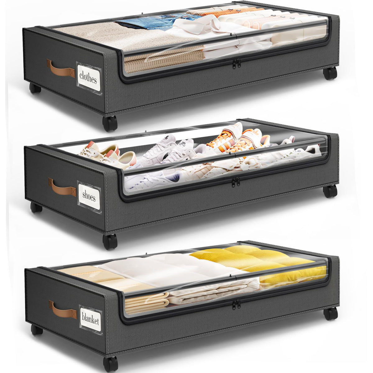 Under Bed Storage with Wheels 2Pack Storage Containers with Clear Window