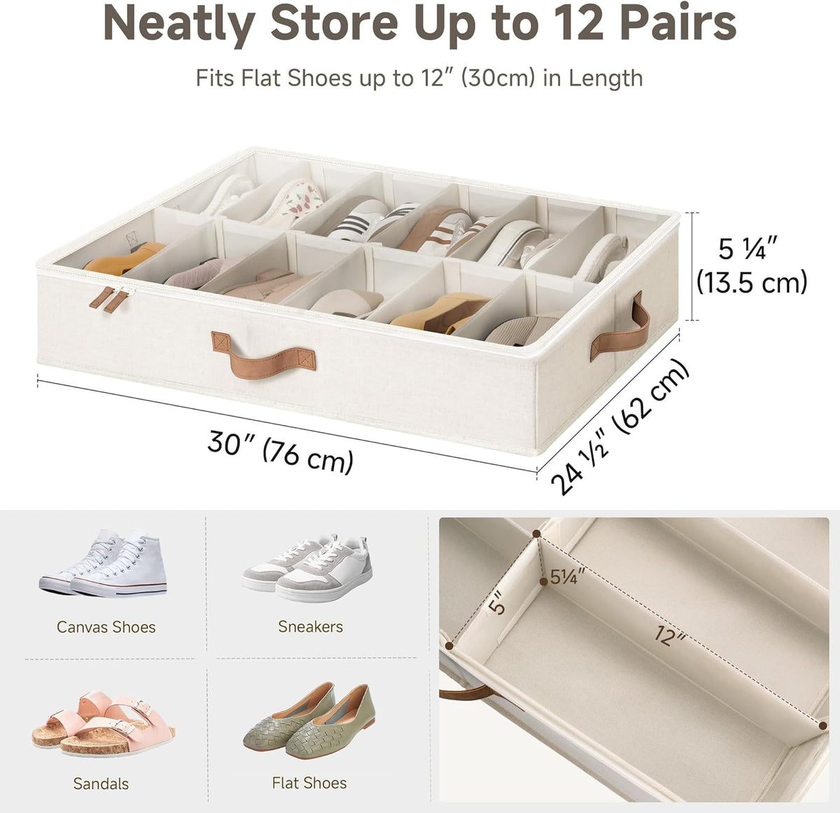 StorageWorks 2-Pack 24-Pair Under Bed Shoe Storage Organizer, Beige