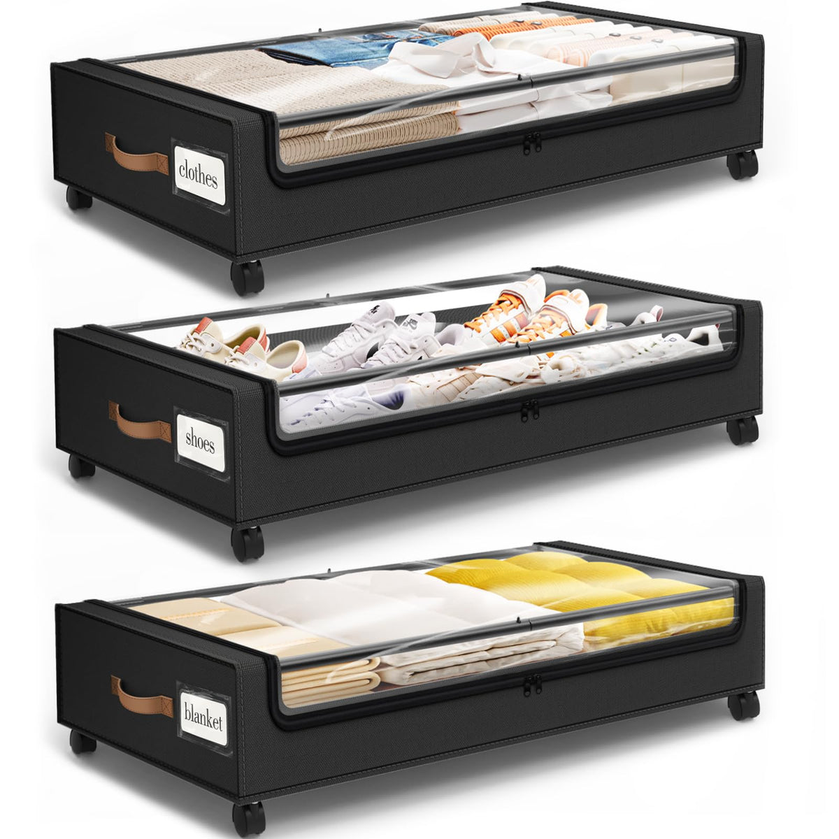 Under Bed Storage with Wheels 2Pack Storage Containers with Clear Window