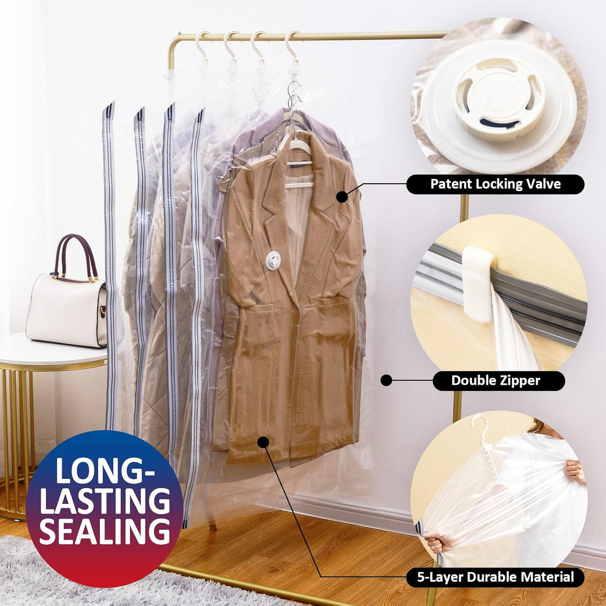 Hanging Vacuum Storage Bags, Space Saver Vacuum Seal Bags for Cloth, 6 Long
