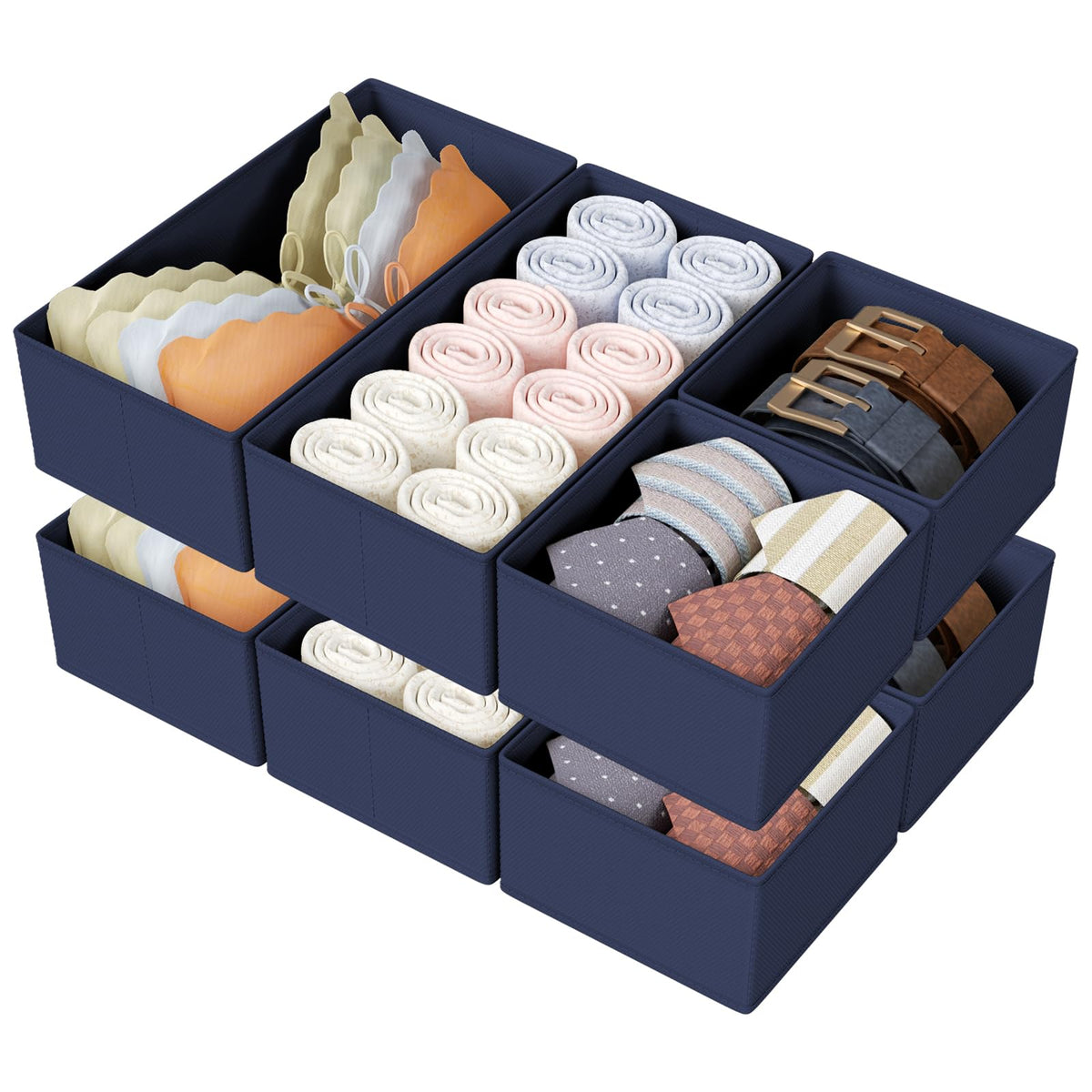 DIMJ Drawer Organizers Clothes, Dresser Organizer Bins for Baby Clothes,Underwear and Sock, Fabric Closet Organization and Storage Boxs, Drawer Dividers for Nursery, Clothing, Tie - 4 Pack, Beige