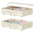 EE-RoomWorld Under Bed Storage with Wheels, No Assemble Required 5.5 inches height beige under bed storage bins,Low Profile Rolling Underbed Shoe Storage containers，dorm underbed storage drawers