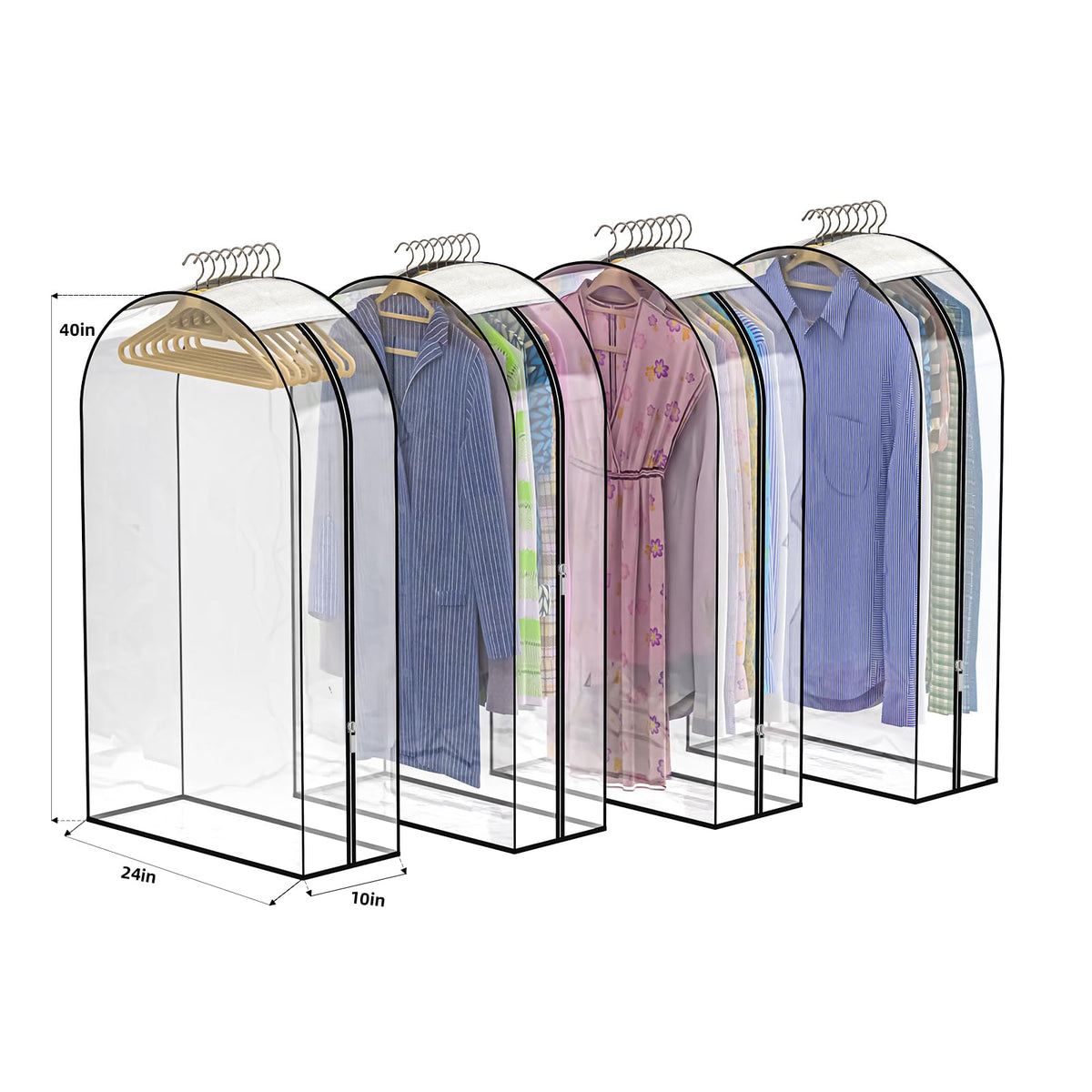 Clear Garment Bags for Hanging Clothes, 4-Pack, 2x40"+2x50"
