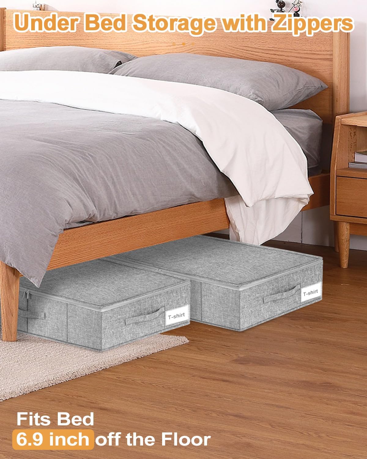 punemi 6.7 in Tall Sturdy Under Bed Storage Containers with Lid, 2Pack,Gray