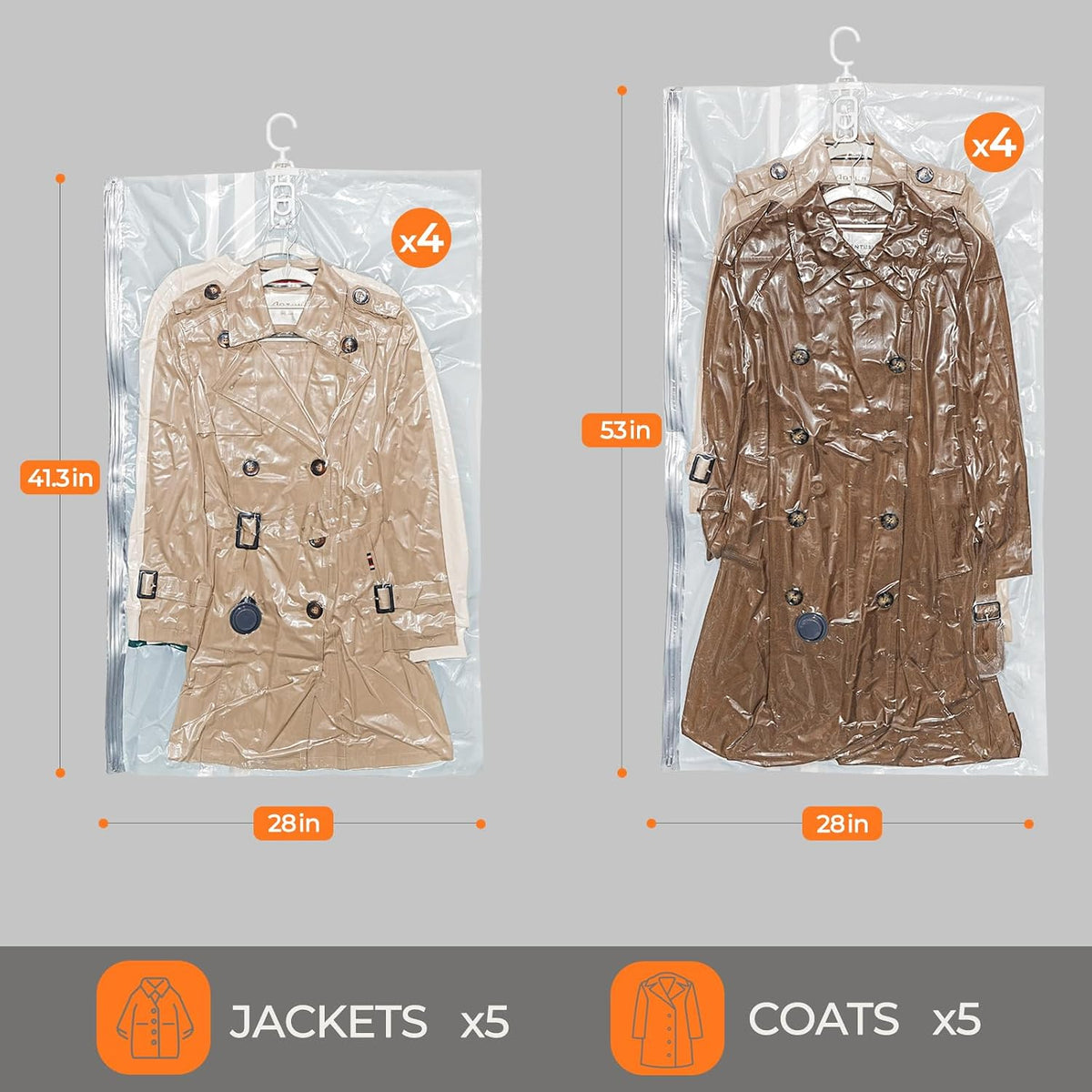 Vacbird Hanging Vacuum Storage Bags for Coats Bags Closet Storage 8 Combo
