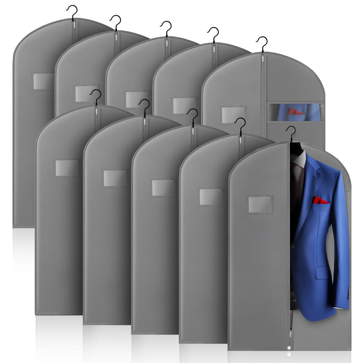 Hleelomi 5 Pack 40-inch Suit Bag Garment Bag for Travel and Storage, Garment Bags for Hanging Clothes with Zipper and Visible Transparent Window, Black