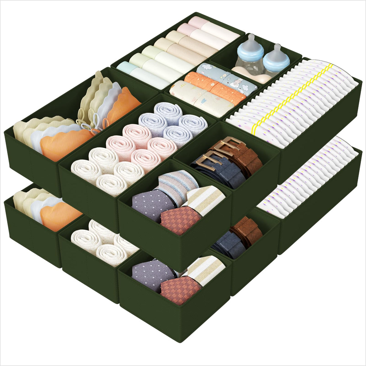 DIMJ Drawer Organizers Clothes, Dresser Organizer Bins for Baby Clothes,Underwear and Sock, Fabric Closet Organization and Storage Boxs, Drawer Dividers for Nursery, Clothing, Tie - 4 Pack, Beige