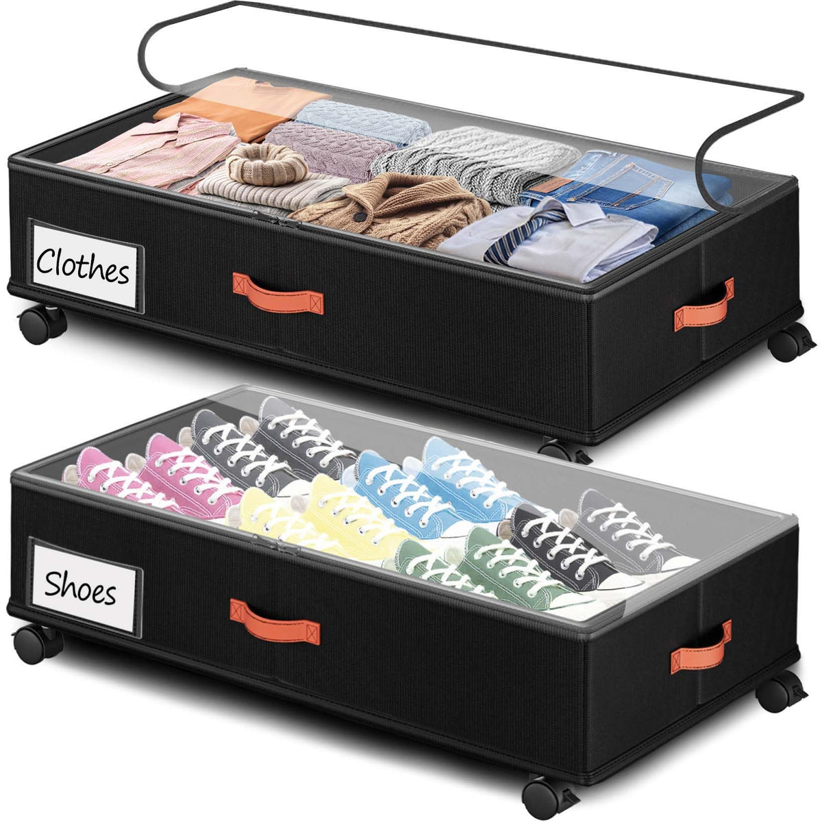 66L 2-Pack ,Under Bed Storage with Wheels , 30" L x 16" W x 7.5" H