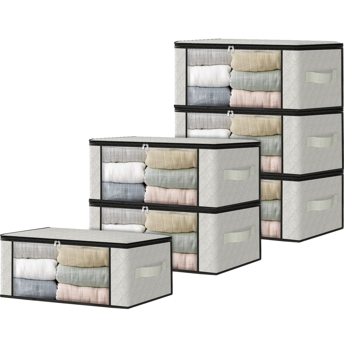 HomeHacks 3-Pack Clothes Organizer Storage Bags, 35L Storage Bins, Gray