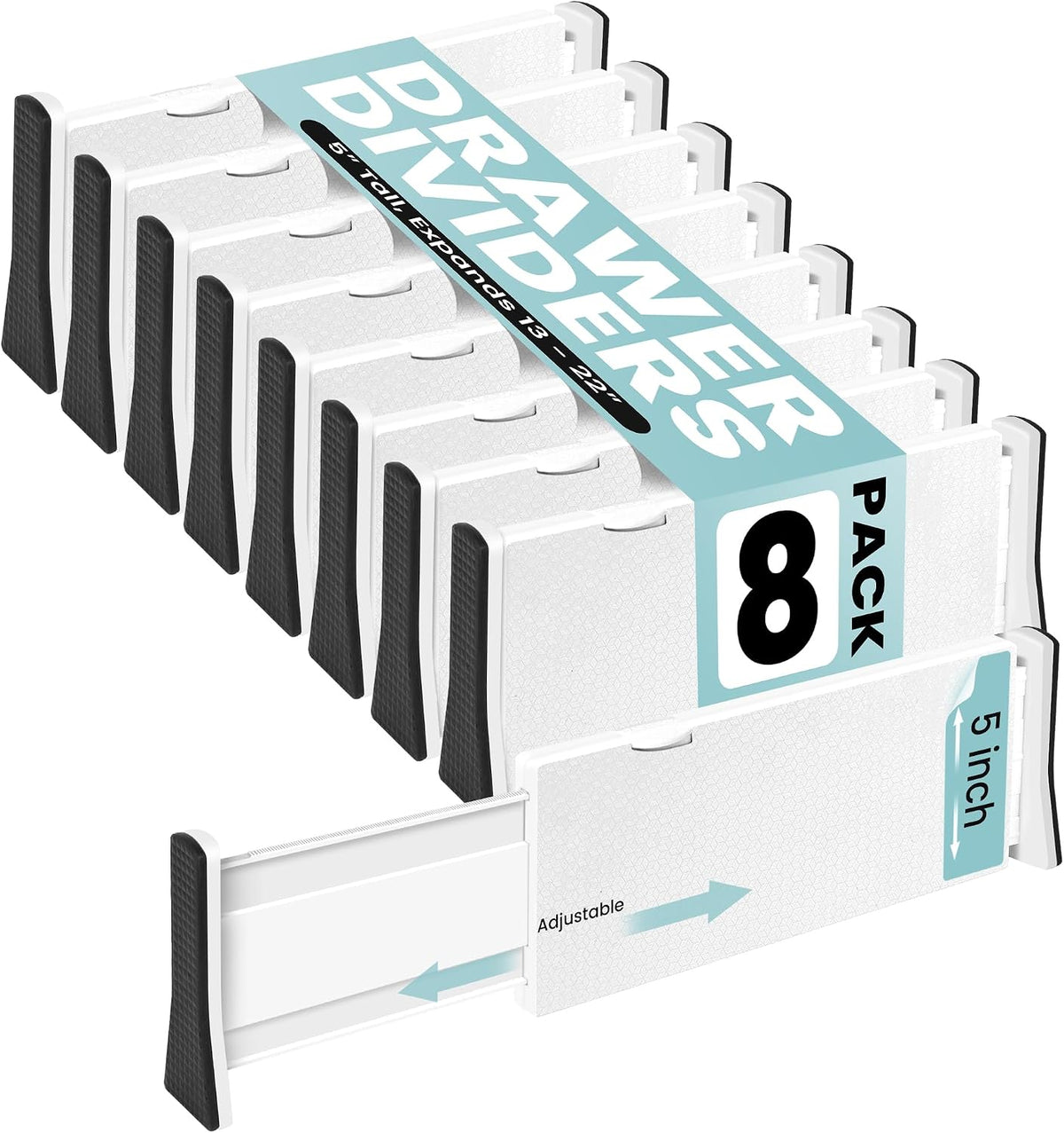 RAPTUROUS White Expandable Drawer Dividers (6" Tall, 13"-22" Long, 4 Pack - White)