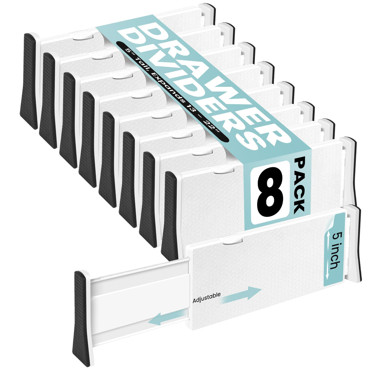 RAPTUROUS White Expandable Drawer Dividers (6" Tall, 13"-22" Long, 4 Pack - White)