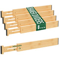 Dunruz Bamboo Drawer Dividers 2.6" High,17"-20" Adjustable Spring Loaded Clothes Drawer Organizers for Kitchen, Dresser, Bathroom, Bedroom and Office