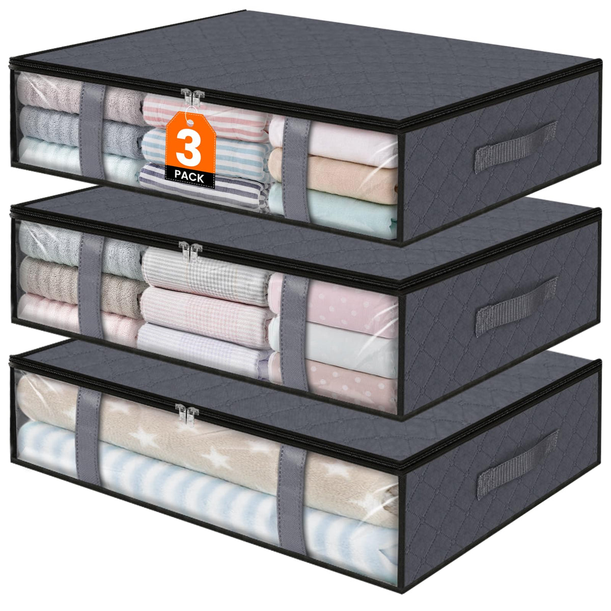 StorageRight Under Bed Storage Bags, 3 Pack, 40L, Gray