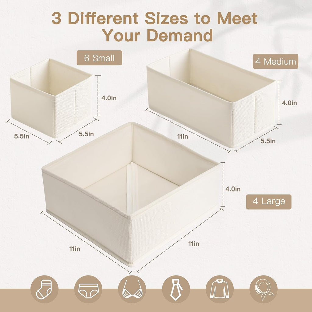 Criusia Drawer Organizer Clothes, 14 Pack Dresser Organizer for Baby Clothes, Underwear, Sock- Foldable Closet Organization and Storage Dividers Bins for Nursery, Bedroom and Dorm (Beige)