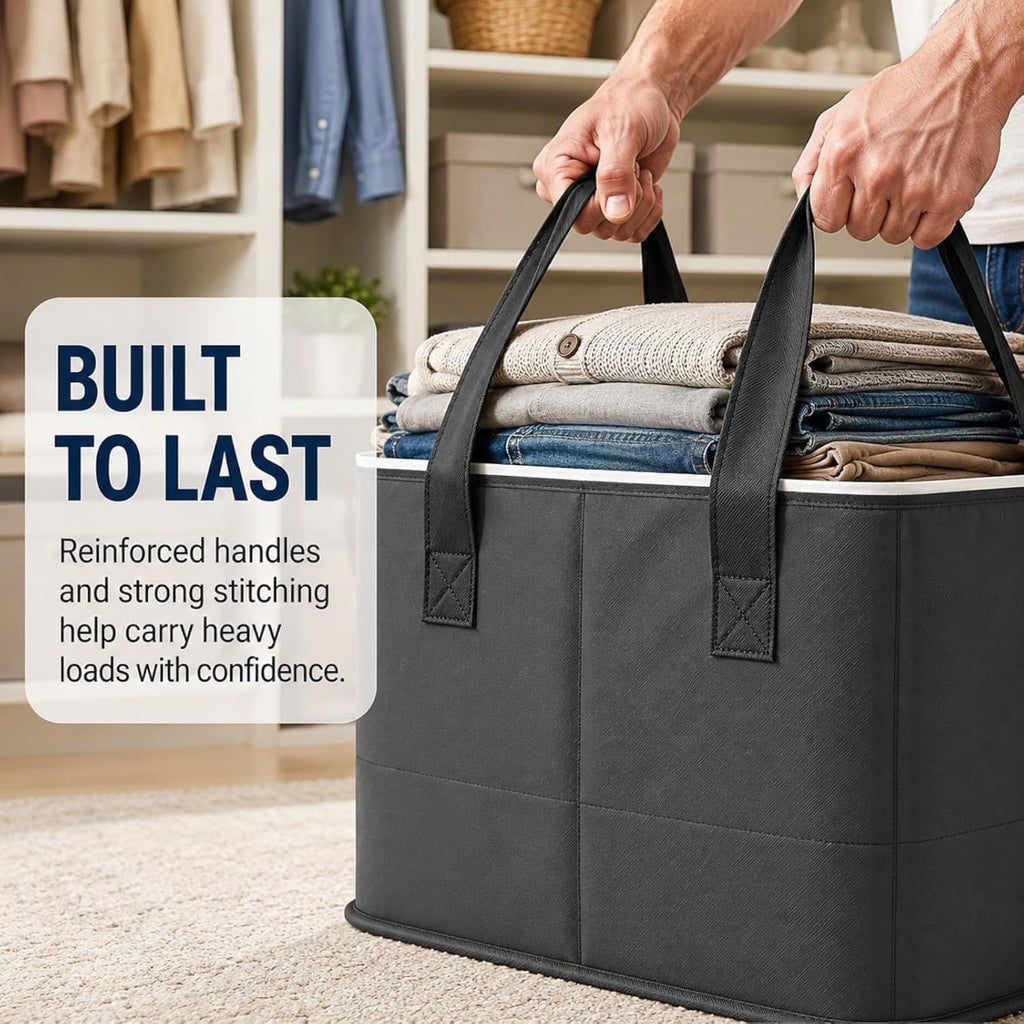 2027 Upgraded XXL Foldable Storage Bag with Reinforced Handles, 220L Fabric Organizer, Portable Moving Storage Bags with Zipper for Bedding, Clothes, Quilts & Moving (3, XXL: 23.6x19.7x27.6 in)