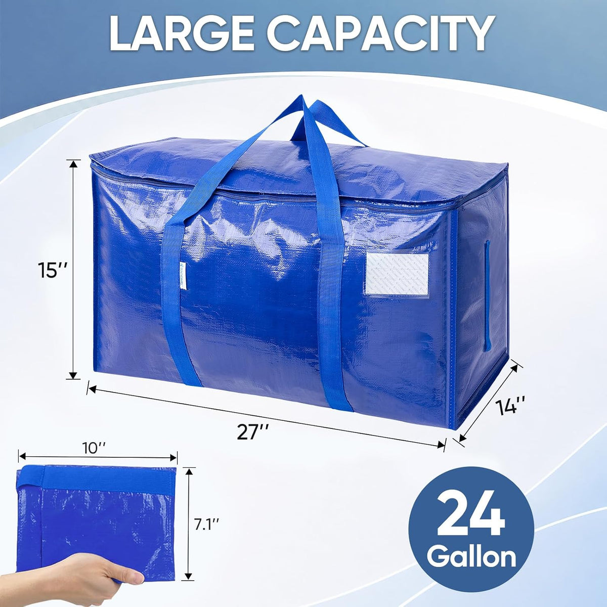 TICONN 6 Pack Extra Large Moving Bags Heavy Duty with Zippers & Carrying Handles, Durable Storage Bags Moving Boxes for Closet Organizers and Storage (6 Pack, Blue)