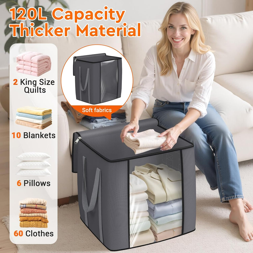 TasticTotes 120L Extra Large Blanket Clothes Storage Bags, Gray, 1 Pack