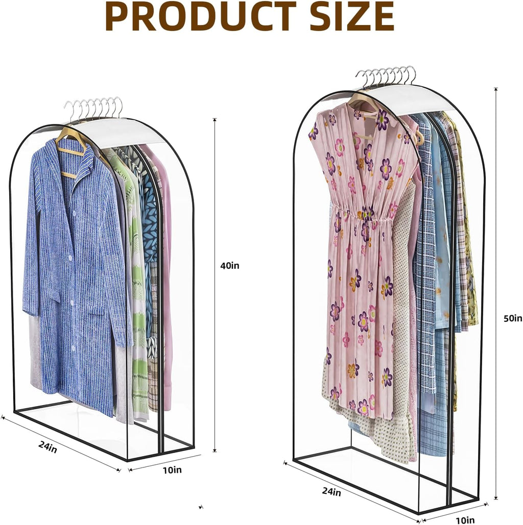 Clear Garment Bags for Hanging Clothes, 4-Pack, 2x40"+2x50"
