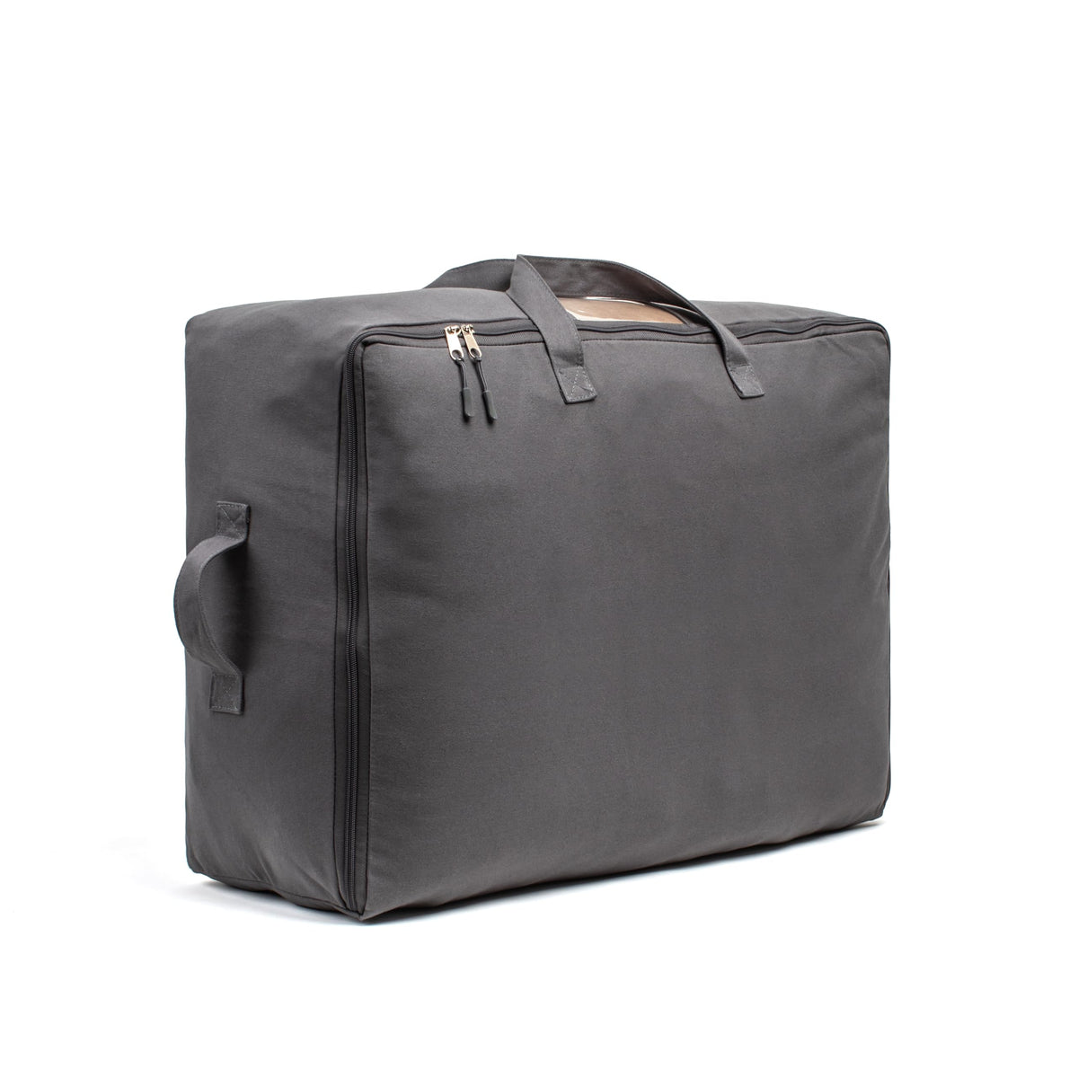 Soft Canvas Storage Bags with Zipper. Thick Breathable, 2pc King/Queen Comforter Organizer. Four Carrying Handles and Window. Large 25x19x9in Bag for Sheets Blankets Bedding Pillows, Clothes