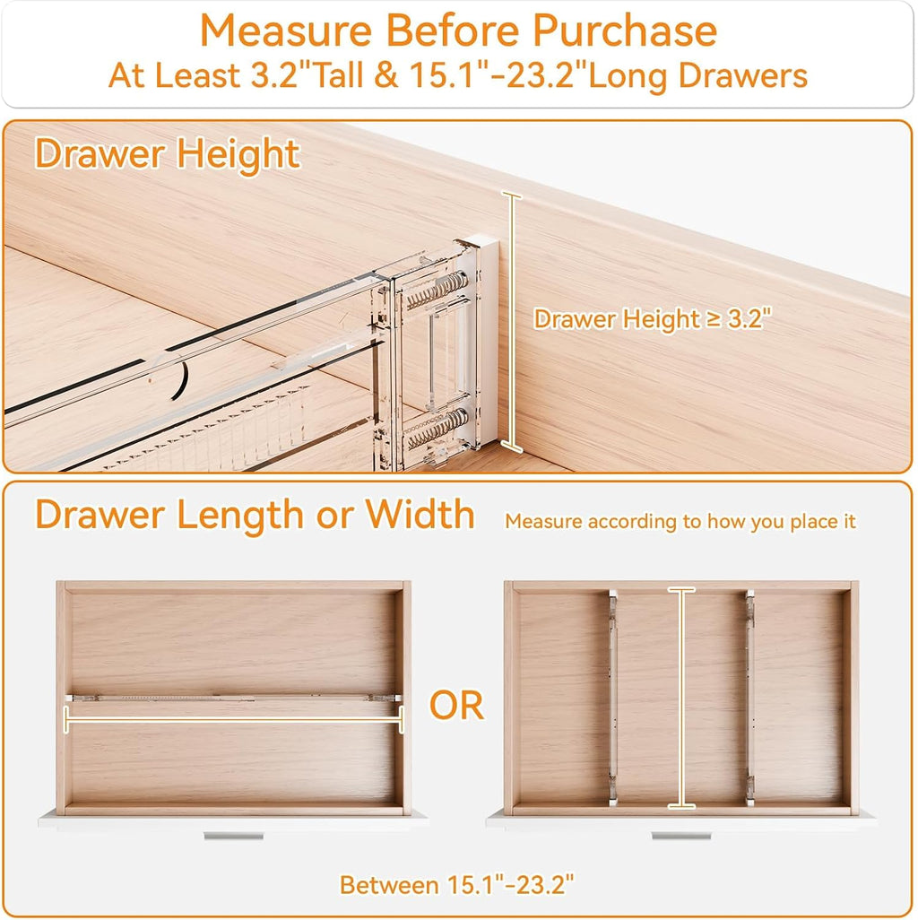 Yieach 4 Pack 3.2 Inch Shallow Acrylic Drawer Dividers for Clothes -Expandable from 15-21''- Adjustable Drawer Dividers for Baby Clothing,Sock,Underwear,Clear in Drawer Separators for Dresser,Kitchen