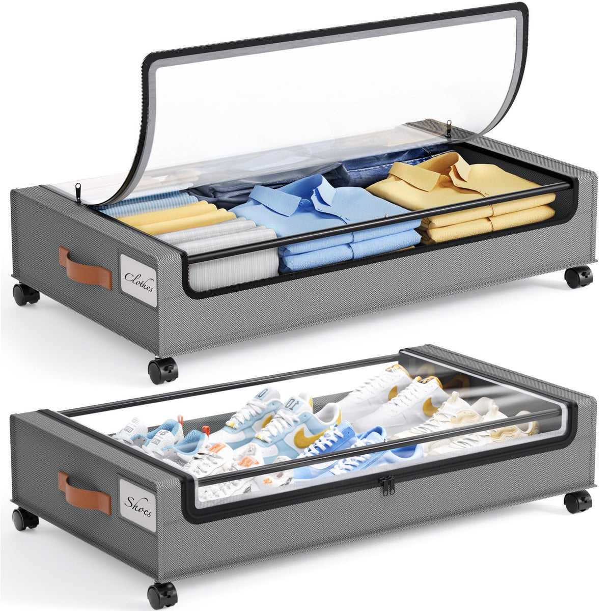 Yecaye Under Bed Storage with Wheels, 2Pack Under Bed Storage Containers, Underbed Shoe Storage Organizer, Rolling Under Bed Metal Drawers for Clothes, Blankets(30.71 x 16.93 x 6.69 in)