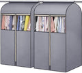 SLEEPING LAMB 54'' Hanging Garment Bags for Closet Storage Sealed Completely Jackets Coats Suits Clothes Rack Cover for Wardrobe with Clear PVC Window, 2 Packs, Grey(Hanging Rod Not Included)