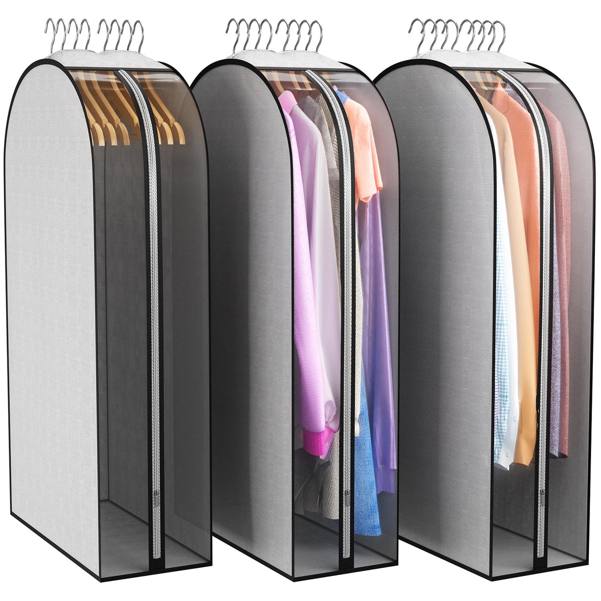 Liuoud 10" Gusseted Garment Bags for Hanging Clothes, 60", 3 Pack