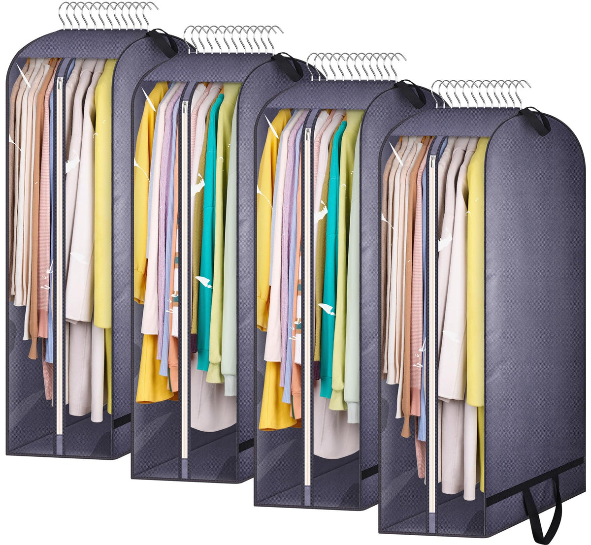 KIMBORA 10" Gusseted Clear Garment Bags for Hanging Clothes Storage, 43" Suit Bags for Closet Storage with Handles, Garment Covers for Coats, Jackets, Sweaters (2 Packs, Grey)