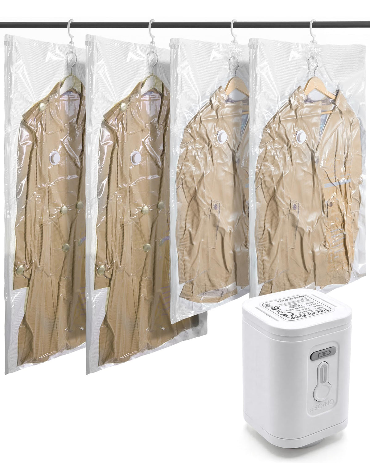 BAGSMART Hanging Vacuum Storage Bags For Clothes, Hand Pump Included