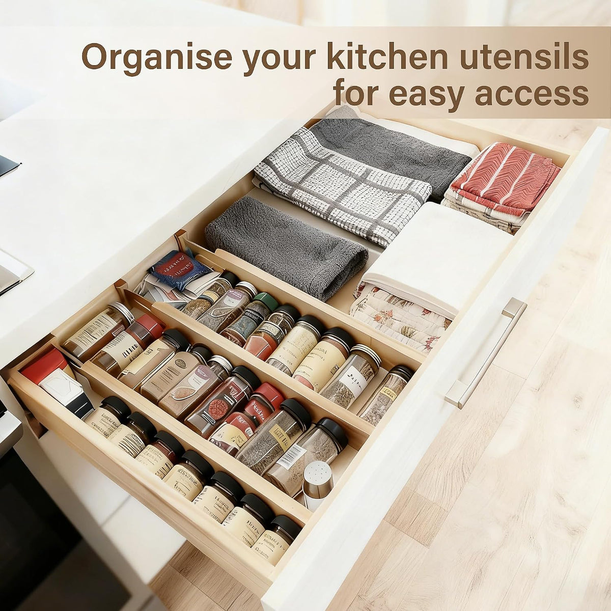 Adjustable Bamboo Drawer Dividers of 8, Expandable Organizers (16.9"-22.2")