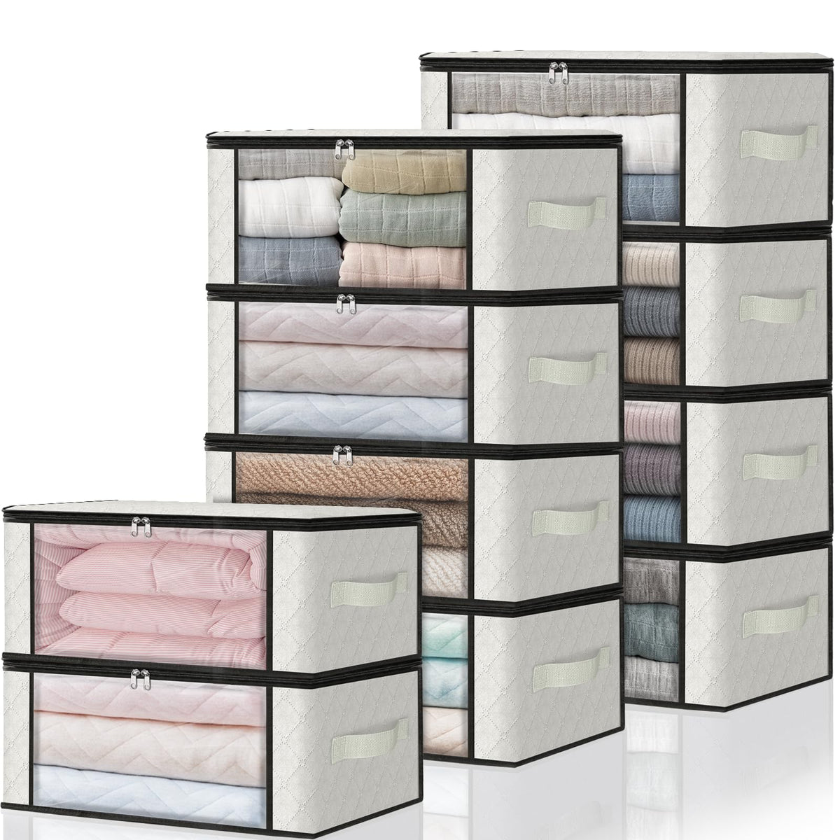 HomeHacks 3-Pack Clothes Organizer Storage Bags, 35L Storage Bins, Gray