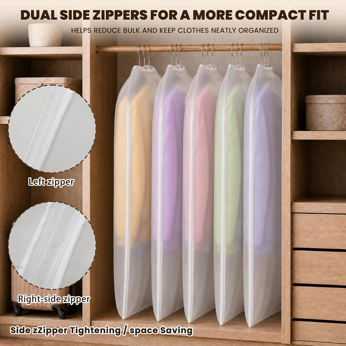 Space Saving Garment Bags for Hanging Clothes, Clear Sides, 3 Pack