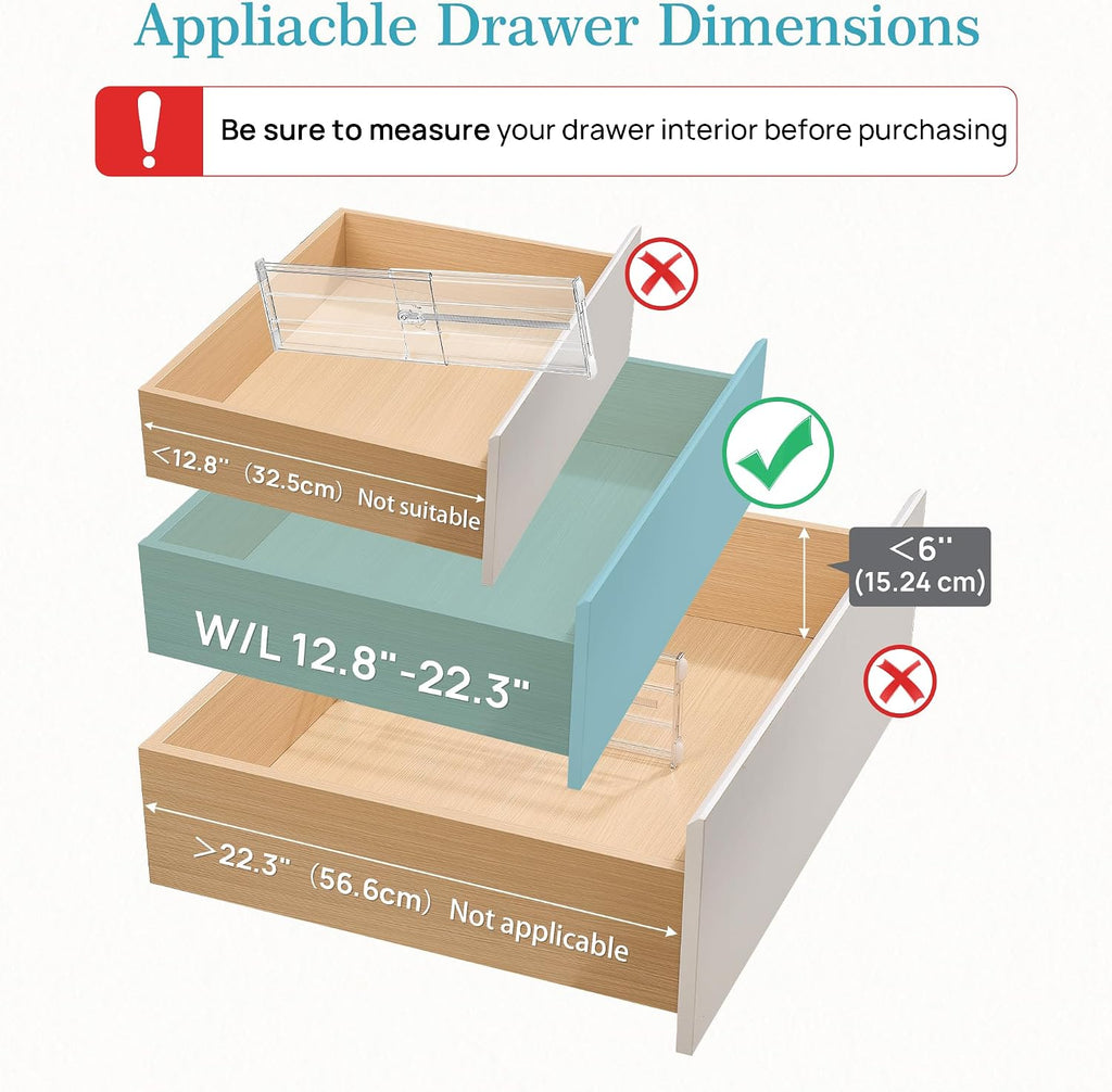 Vtopmart 6" Tall Upgrade Drawer Dividers, 12.8"-22.3" Expandable, 8 Pack
