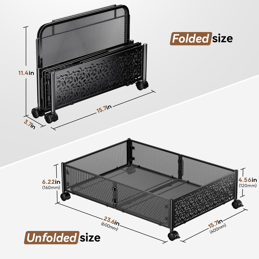 PHINOX Under Bed Storage Container with wheels,Patterned,Metal,2 Pack,Black